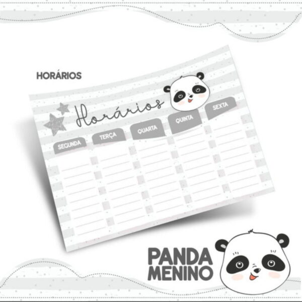 Arquivo Prancheta Horários Escolar Panda PDF PNG
