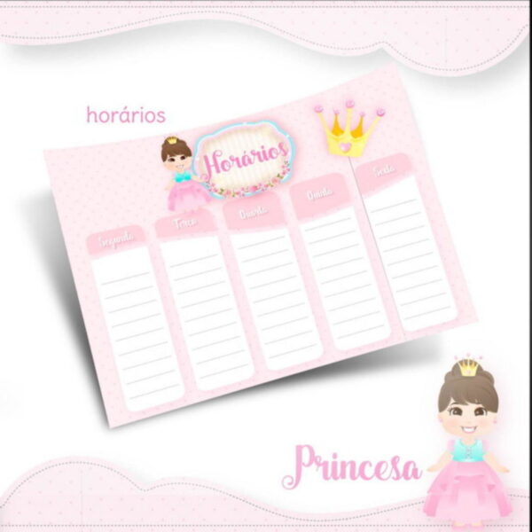 Arquivo Prancheta Horários Escolar Princesa PDF PNG