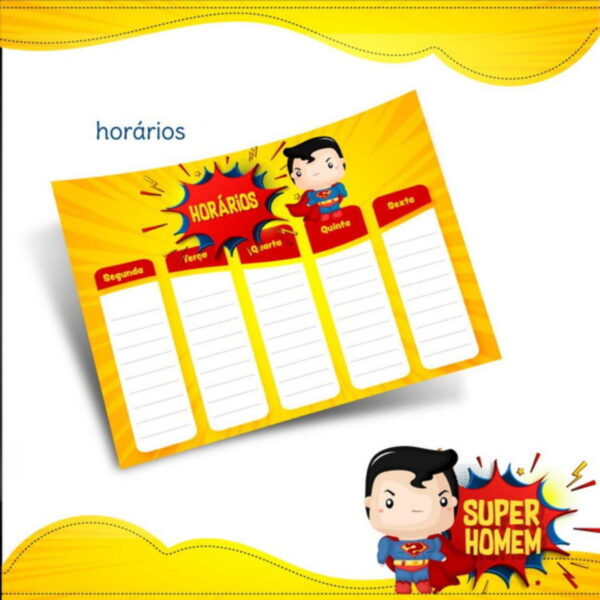Arquivo Prancheta Horários Escolar Super Homem PDF PNG