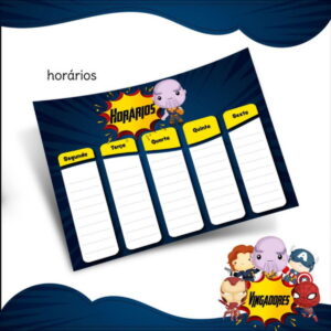 Arquivo Prancheta Horários Escolar Vingadores PDF PNG