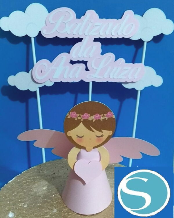 Arquivo Silhouette Topo De Bolo Batizado Anjo 3d