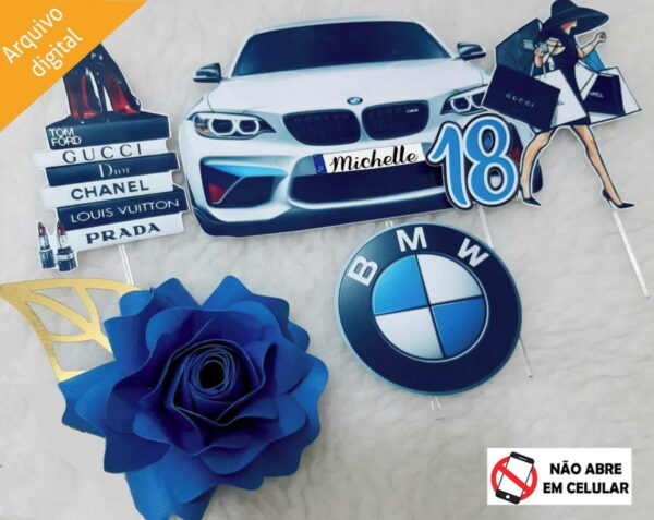 Arquivo Silhouette Topo de Bolo Bmw Carro Luxo Moda Fashion