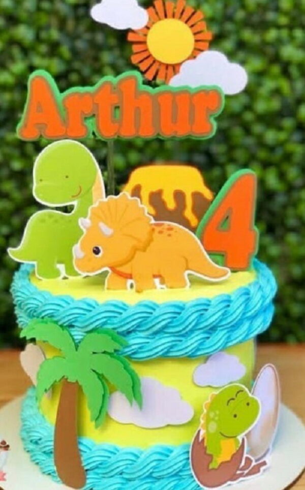 Arquivo silhouette topo de bolo em camadas Dinossauro 02
