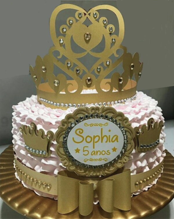 Arquivo Silhouette Topo de Bolo Festa Princesa Coroa Dourada