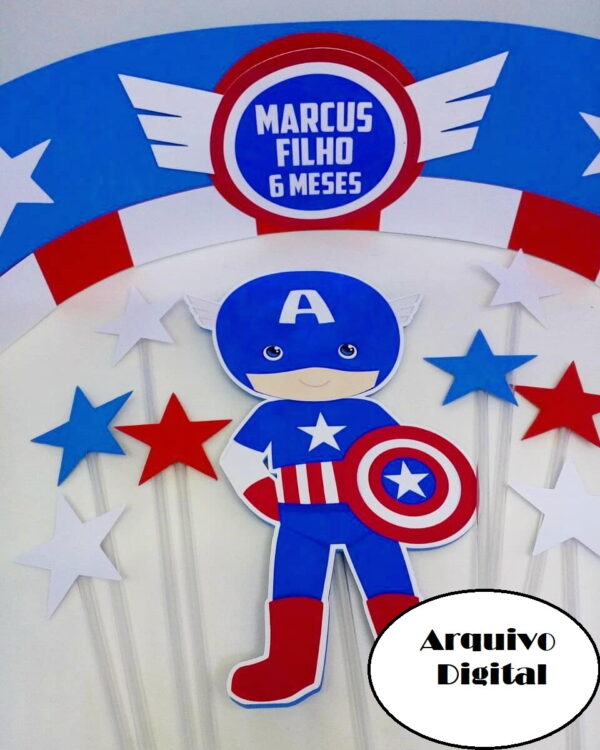 Arquivo Silhouette Topo de Bolo Super Herói Capitão América