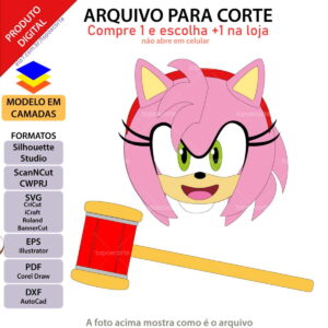 Arquivo Topo de Bolo Amy Sonic +1 Arquivo da Loja
