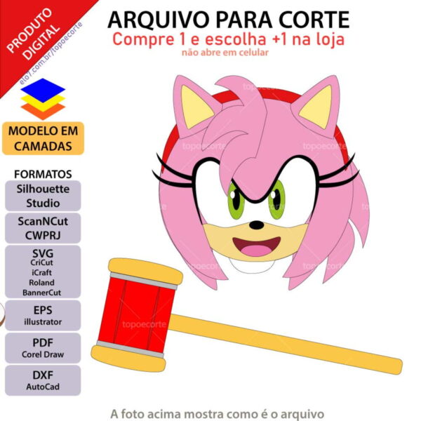 Arquivo Topo de Bolo Amy Sonic +1 Arquivo da Loja
