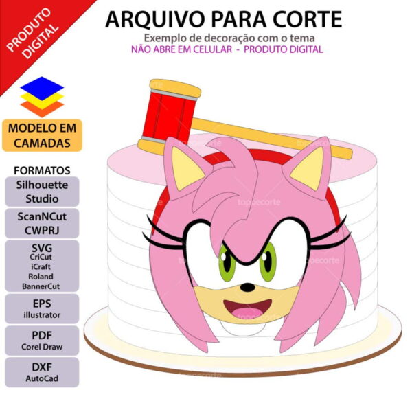 Arquivo Topo de Bolo Amy Sonic +1 Arquivo da Loja - Image 2