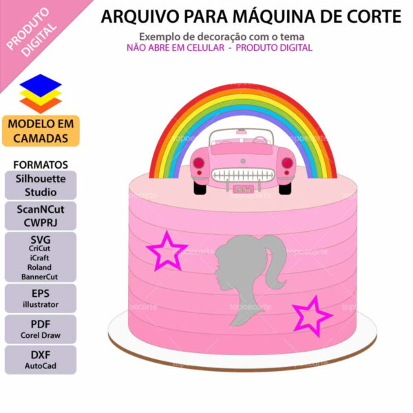 Arquivo Topo de Bolo Barbie Carro +1 Arquivo da Loja - Image 2