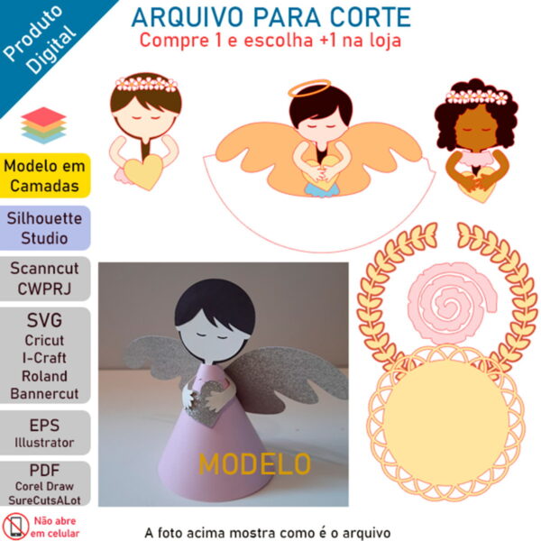 ARQUIVO Topo de bolo Batizado Anjinho 3D +1 arquivo da loja