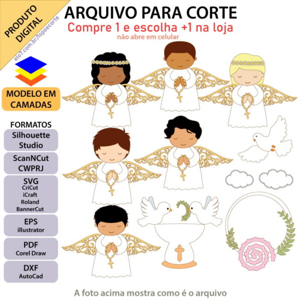 ARQUIVO Topo de bolo Batizado Anjinho Bordado +1 arquivo da