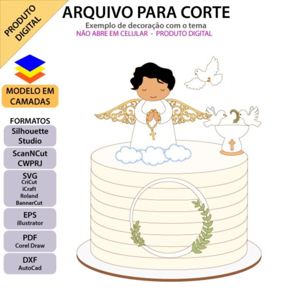 ARQUIVO Topo de bolo Batizado Anjinho Bordado +1 arquivo da - Image 2