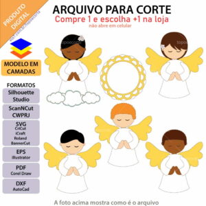 Arquivo Topo de Bolo Batizado Anjinho Orando +1 Arquivo