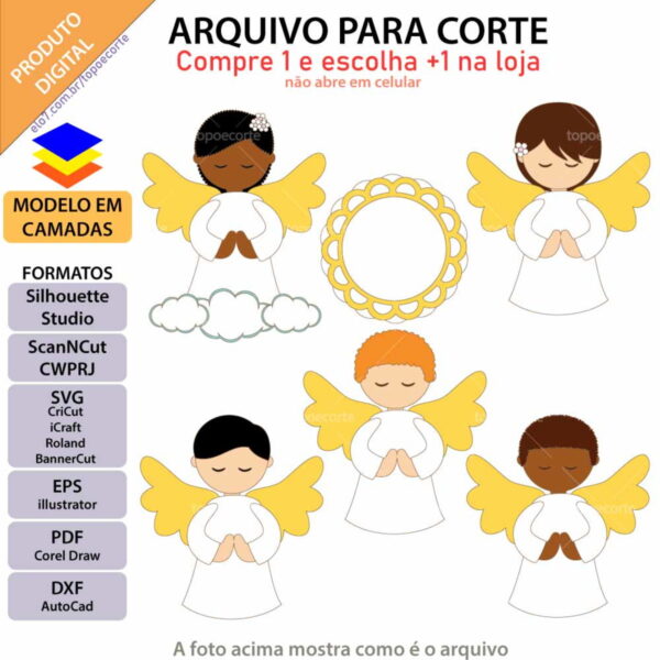 Arquivo Topo de Bolo Batizado Anjinho Orando +1 Arquivo