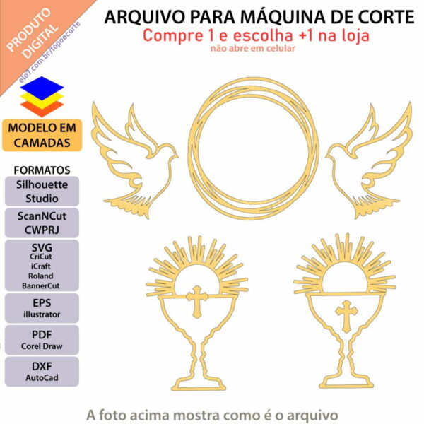 Arquivo Topo de Bolo Batizado Cálice +1 Arquivo da Loja - Image 3