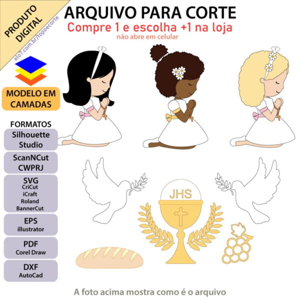 Arquivo Topo de Bolo Batizado Menina Rezando +1 Arquivo da l - Image 2