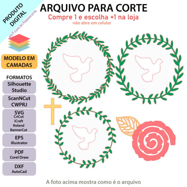 ARQUIVO Topo de bolo Batizado Pombinha Arco +1 arquivo - Imagem 2