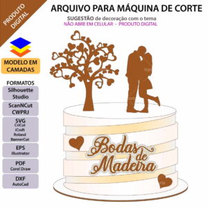 Arquivo Topo de Bolo Bodas de Madeira +1 Arquivo da Loja