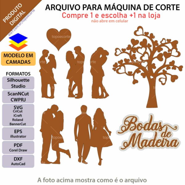 Arquivo Topo de Bolo Bodas de Madeira +1 Arquivo da Loja - Image 3