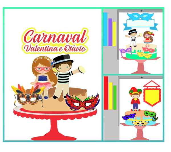 Arquivo Topo de Bolo Camadas Carnaval Bloquinho Infantil