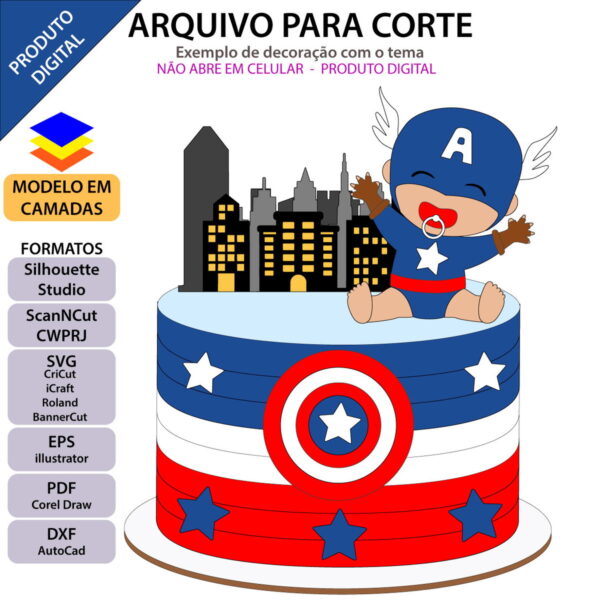 Arquivo Topo de Bolo Capitão América Bebê +1 Arquivo da Loja - Image 2