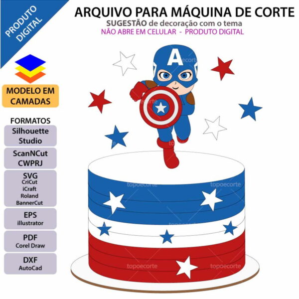 Arquivo Topo de Bolo Capitão América Menino +1 Arquivo - Image 2