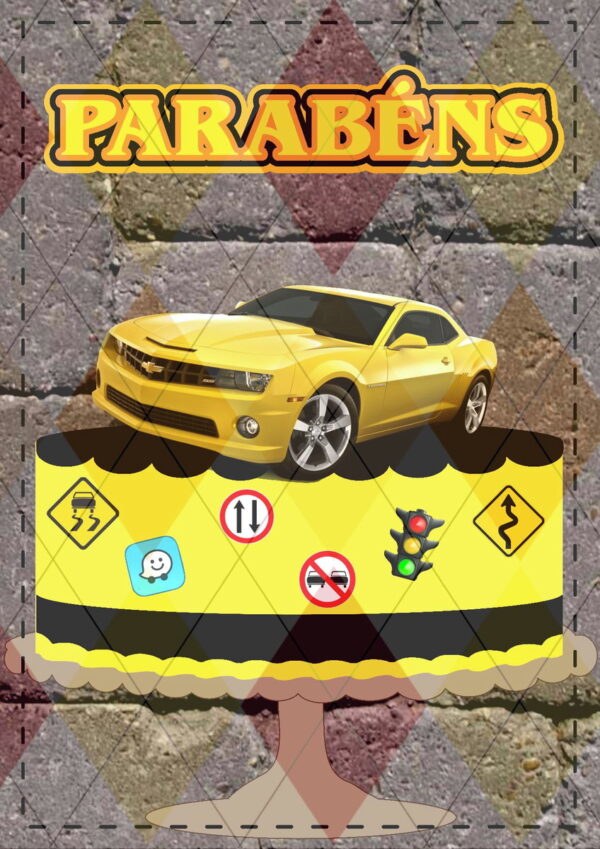 Arquivo topo de bolo CARRO CAMARO AMARELO - 1196 STUDIO