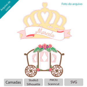 Arquivo topo de bolo Carruagem de Princesas +1 tema da loja