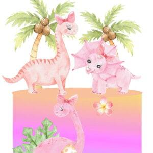 Arquivo Topo de Bolo Dinossauro Aquarelado Rosa *Studio