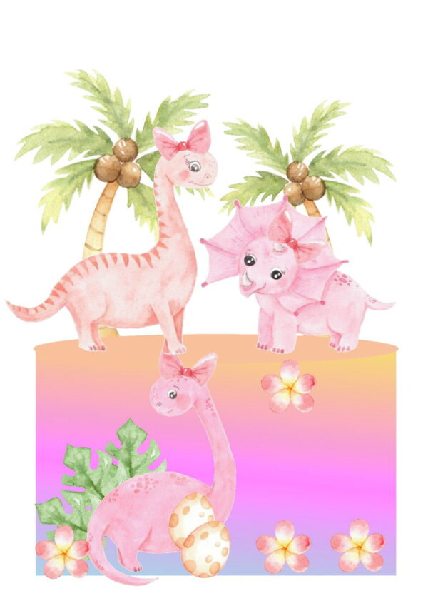 Arquivo Topo de Bolo Dinossauro Aquarelado Rosa *Studio