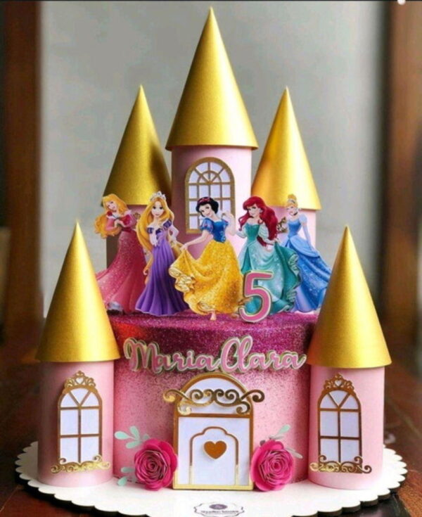 Arquivo Topo de Bolo Castelo Princesas Disney #2741