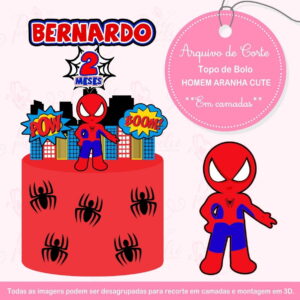 Arquivo Topo de Bolo Homem Aranha Cute em 3d
