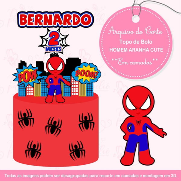 Arquivo Topo de Bolo Homem Aranha Cute em 3d