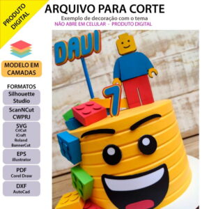 Arquivo topo de bolo Lego com elementos 3D +1 tema da loja