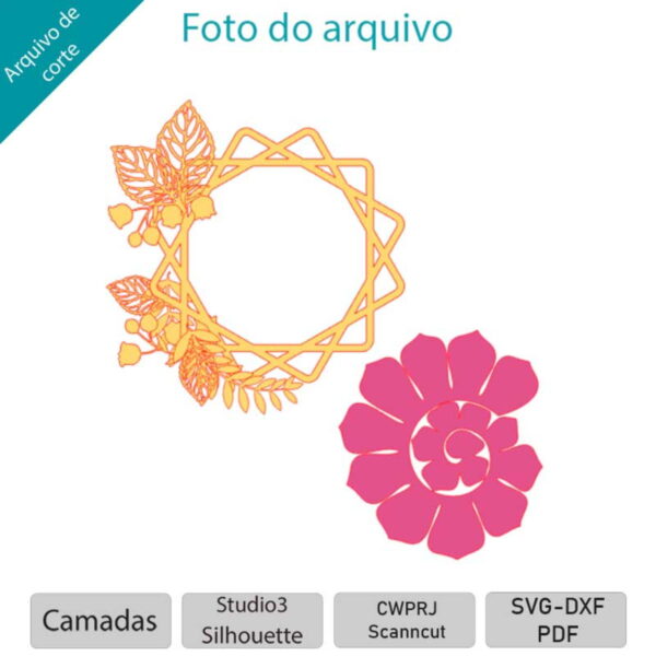 ARQUIVO topo de bolo Moldura Quadrada com folhas - Imagem 2