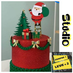 Arquivo Topo de Bolo Natal Papai Noel na Escada com Saco