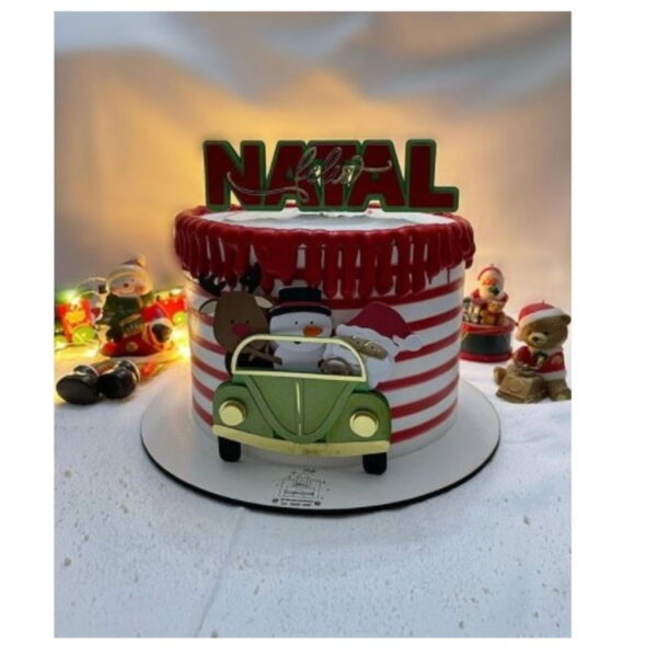 Arquivo Topo de Bolo Natal Papai Noel no Fusca em Camadas - Imagem 2