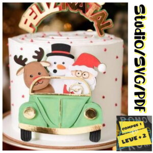 Arquivo Topo de Bolo Natal Papai Noel no Fusca em Camadas