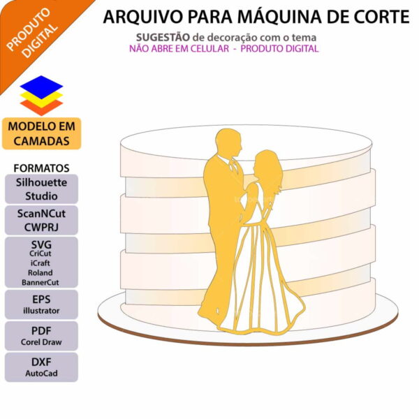 Arquivo Topo de Bolo Noivos Casamento +1 Arquivo da Loja - Image 2