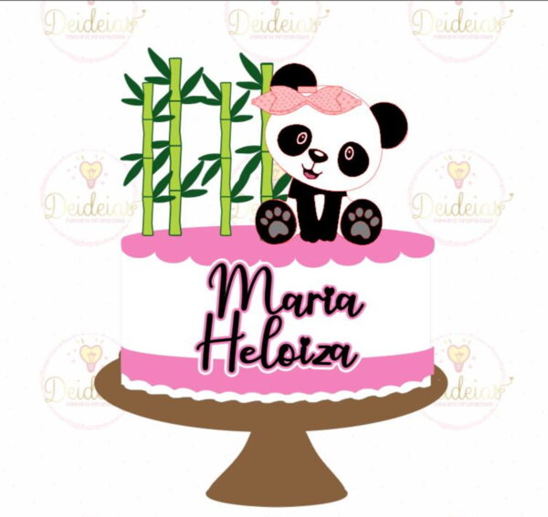Arquivo topo de bolo panda menina em camadas com bambu