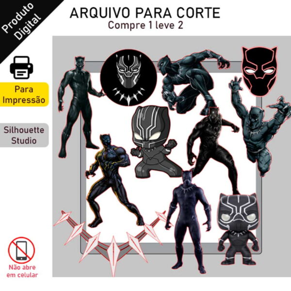 ARQUIVO Topo de bolo Pantera Negra +1tema da loja