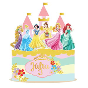 Arquivo topo de bolo princesas castelo e rosas 3d