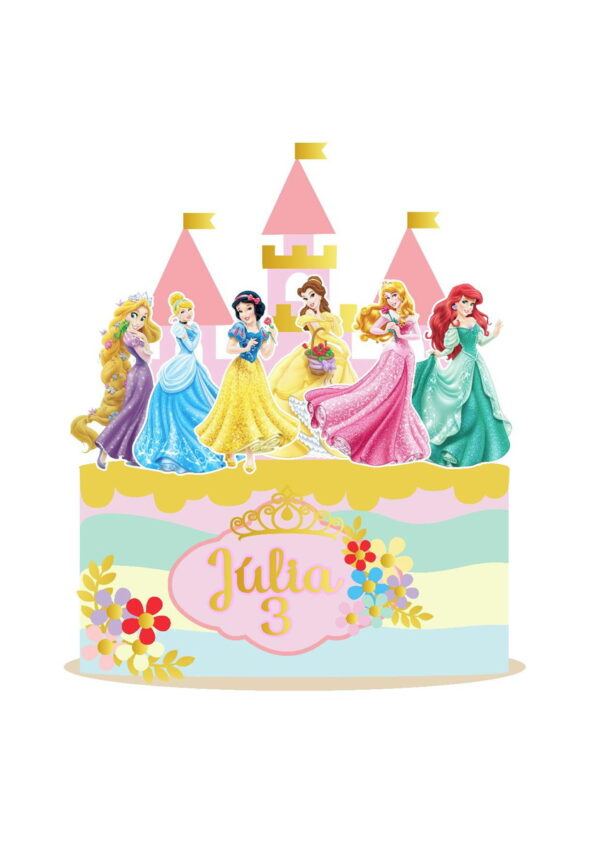 Arquivo topo de bolo princesas castelo e rosas 3d