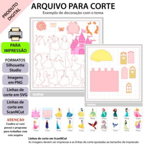 ARQUIVO Topo de bolo Princesas com Castelo +1 tema da loja