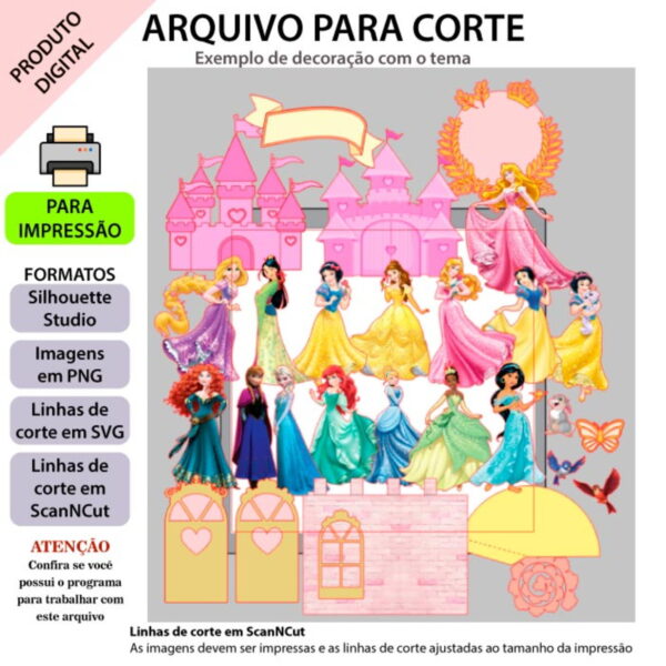 ARQUIVO Topo de bolo Princesas com Castelo +1 tema da loja - Image 3