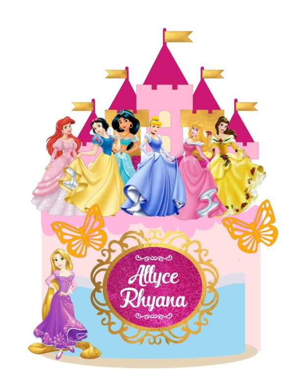 Arquivo topo de bolo princesas com castelo em camadas