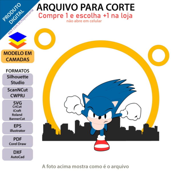 ARQUIVO Topo de bolo Sonic Correndo +1 arquivo da loja - Imagem 2