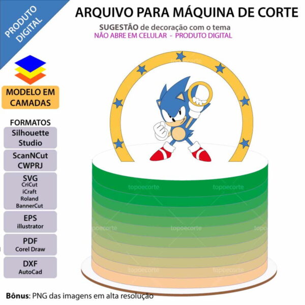 Arquivo Topo de Bolo Sonic Moeda +1 Arquivo da Loja - Image 2