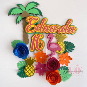 Arquivo Topo de Bolo Tropical Flores 3d