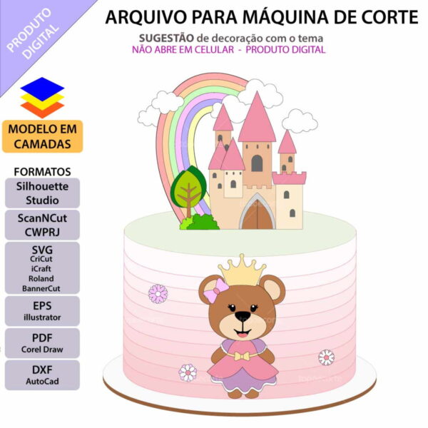 Arquivo Topo de Bolo Ursinha Princesa +1 Arquivo da Loja - Image 2